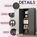 71" Garage Storage Cabinets with Lock, Cabinets with Doors and Shelves, Kitchen Pantry Cabinet, Metal Cabinet for Office, Garage, Shop, School, Assemble Required, Black by CozyNest Decor