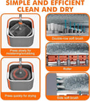 Upgraded Spin Mop and Bucket Set Self-Standing Mop Bucket Separate Dirty and Clean Water System Self Wringing 360° Rotating 90° Foldabl Mops and Buckets for Floor Cleaning (Dark Gray, 2Pads) by CozyNest Decor