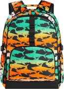 Choco Mocha Shark Backpack for Boys, Elementary School Backpack for Boys Ages 6-8 Kids Kindergarten Backpack Bookbag 17 Inch with Chest Strap by TinyTreasures Baby Boutique