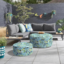 Inflatable Ottoman Stool D31 xH14 for Outdoor/Indoor Use, Water Repellent Patio Foot Rest with Portable Handle,Round Pouf Ottoman Suitable for Garden,Deck and Camping - Paisley Lapis Green by CozyNest Decor