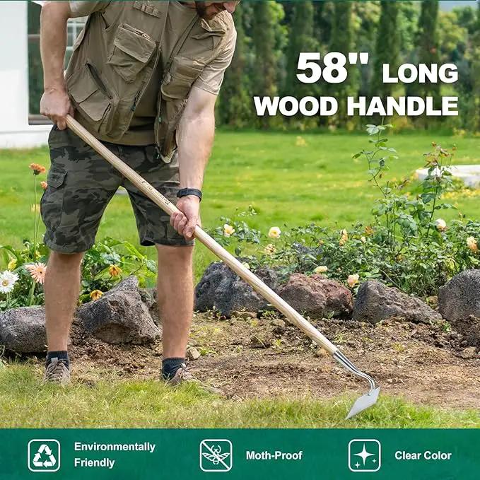 Berry&Bird Flat Edge Garden Hoe, 58'' Hoes Garden Tool with Long Wood Handle, Stainless Steel Weeding Hoe, Heavy Duty Weeder Hoe Tool for Gardening Digging Soil Loosening, Edging & Cultivating, photo 4 of 6