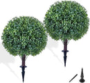 Artificial Boxwood Sphere Bushes Set of 2 Lifelike - UV Resistant Faux Shrubs with Stakes for Effortless Porch, Planter & Indoor Decor 16in FZHCZWZX by GreenHaven Gardens