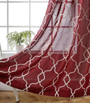 MIUCO Moroccan Embroidered Semi Sheer Curtains Faux Linen Grommet Window Curtains for Bedrooom 52 x 84 Inch 2 Panels, Burgundy by CozyNest Decor