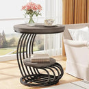 Tribesigns Round End Table: 2 Tiers Wood Side Table with Storage Shelf, Rustic Gray Bedside Nightstand, Metal Arc-Shaped Frame Accent Table for Living Room, Bedroom by CozyNest Decor