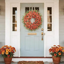 26" Fall Wreath for Front Door, Porch, Window - Large Artificial Boxwood Leaves with Fake Daisy Flowers Outdoor Wreath Faux Eucalyptus for Home Farmhouse Harvest Festival Thanksgiving Day Autumn Decor by CozyNest Decor
