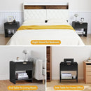 LEVNARY Nightstand Set of 2, Mid-Century Modern Bedside Table with Charging Station and Curved Top Corners, Wooden End Table for Farmhouse Bedroom Living Room (2, Black) by CozyNest Decor