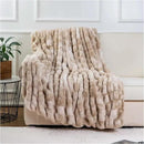 BATTILO HOME Ruched Luxurious Soft Beige Faux Fur Throw Blanket Fuzzy Plush Elegant with Reversible Mink Blanket for Sofa,Chair, Couch, Living Room, Home Decorative Blanket Tie dye (Beige, 50"x60") by CozyNest Decor