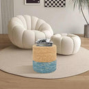 16'' Round Ottoman Natural Seagrass Braided Poof Hand Weaving Round Ottomans Boho Footrest Stool for Home Living Room Bedroom Patio(Natural&Blue) by CozyNest Decor