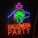 Halloween Party Neon Sign USB Powered Gothic Tombstone Light up Sign Dimmable Halloween Ghost Hand Neon Light Wall Decor for Halloween Party Bedroom Bar Man Cave Spooky House by CozyNest Decor