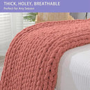 Bigacogo Chunky Knit Throw Blanket for Couch, 40x40 inches, 100% Hand Knitted with Thick Jumbo Chenille Yarn, Cozy Soft Large Rope Knot Cable Crochet Blankets for Sofa Bed Living Room, Antique Red by CozyNest Decor