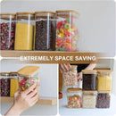 Liuruiyu Glass Storage Jars 12 * 8cm [Set of 6],Clear Glass Food Storage Containers with Airtight Bamboo Lid Stackable Kitchen Canisters for Candy,Cookie,Rice,Sugar,Flour,Pasta(Square) by CozyNest Decor