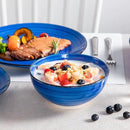 vancasso Bonita Dinnerware Set 24 Pieces Blue Stoneware Service for 6, Handpainted Spirals Pattern Stoneware Combination Set by CozyNest Decor