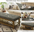 Large Rectangular Upholstered Ottoman Bench, Linen Tufted Footrest Ottoman with Solid Wood Shelf Storage Coffee Table for Bedroom Living Room, Granite by CozyNest Decor