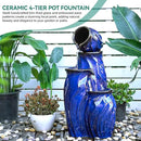 29" Tall Ceramic Water Fountain Outdoor with LED Lights, 4-Tier Cascading Waterfall Garden Fountain, Ideal for Serene Relaxing Patio, Yard or Porch, Cobalt Blue Glaze, Dynamic Wave-Texture by GreenHaven Gardens