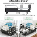 Dish Drying Rack, Expandable Dish Rack for Kitchen Counter, Stainless Steel Dish Drainer with Drainboard Set and Utensil Holder (Black) by CozyNest Decor