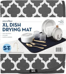 S&T INC. Dish Drying Mat XL, 18” x 24”, Absorbent Microfiber Kitchen Counter Mat, Dish Drying Pad for Dishes, Utensils, Pots and Pans, Extra Large, Pewter Grey Trellis by CozyNest Decor
