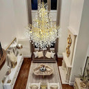 H65'' Gold Tree Branch Crystal High Ceilings Chandeliers, 27-Lights Modern K9 Crystal Staircase Chandeliers, D48'' Foyer Chandelier for High Ceiling, Luxury Large Living Room Chandelier by CozyNest Decor