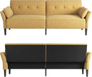 89” Futon Sofa Bed, Linen Comfy Futon Couch Bed with 2 Square Pillows, Convertible Sleeper Sofa with Adjustable Backrest& Armrests, Modern Loveseat Sleeper for Living Room, Bedroom, Yellow by CozyNest Decor