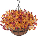 Fall Artfiticial Hanging Flowers Baskets for Outdoors, UV Resistant Fake Fall Hanging Plants, Faux Orange Flowers for Autumn Home Patio Garden Front Porch Balcony Decor (Yellow Red) by GreenHaven Gardens