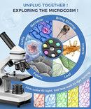 Compound Microscope for Adults & Kids - 100X-2000X High-Power Biological Microscope for Students, School Lab & Home Education, with Slides Set & Phone Adapter (White) by TinyTreasures Baby Boutique