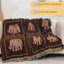 Boho Throw Blanket for Bed with Tassels,100% Cotton Ultra Soft and Cozy Large Blanket Elephant Printed Farmhouse Decor Bed Blankets,60"×80" All Season Rustic Throw for Sofa Couch Chair-Brown by CozyNest Decor