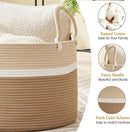 KAKAMAY Large Blanket Basket (20"x13"),Woven Baskets for storage Baby Laundry Hamper, Cotton Rope Blanket Basket for Living Room, Laundry, Nursery, Pillows, Baby Toy chest (White and Brown) by GreenHaven Gardens