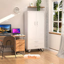 Aobabo Metal Storage Cabinet with 2 Large Drawer, Lockable Steel Storage Cabinet with 3 Adjustable Shelves, for Home, Office, Garage, Classroom, White, Assembly Required by GreenHaven Gardens
