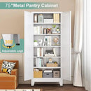 Metal Pantry Cabinet with 2 Doors and 5 Adjustable Shelves, 75" Kitchen Storage cabinets with Gold Handles, Versatile Storage for Laundry Room, Living Room, Bathroom, Dinning Room, Utility Room-White by CozyNest Decor