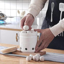 Large Garlic Keeper with Wooden Lid, Ceramic Garlic Holder Storage, Garlic Container for Kitchen, Garlic Saver to Keep Your Garlic Cloves Fresh Longer 4.5-Inch, White by CozyNest Decor