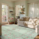 Wonnitar Green Area Rug for Living Room, Floral Bow 8x10 Washable Rug, Ultra-Thin Non Shedding Soft Boho Carpet for Bedroom Dining Room Playroom Dorm, Light Green by TinyTreasures Baby Boutique