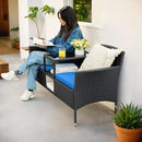 Flamaker Outdoor Furniture Patio Loveseat Wicker 2-Seat with Built-in Table and Cushions Rattan Porch Chairs Bench for Balcony, Lawn, Backyard (Blue) by CozyNest Decor
