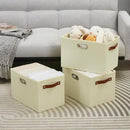 Large 3-Pack Foldable Fabric Storage Bins with Durable PU & Metal Handles , Collapsible Storage Baskets for Shelves, Home Storage, Closet Organizers, Living Room(14.9"x9.8"x9.8", Beige) by CozyNest Decor