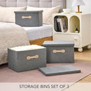 Enzk&Unity Decorative Storage Boxes with Lids, 3 Pack Grey Fabric Storage Bins with Handle, Foldbale and Stackable Storage Boxes for Shelf, Closet, Bedroom, Living Room by CozyNest Decor