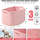 Storage Baskets for Organizing Shelves, Pink Basket for Nursery, Woven Cotton Rope Baskets for Storage, Towel Basket for Bathroom, 15"x11"x9.5", 3 Packs, Light Pink by TinyTreasures Baby Boutique
