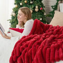 Cozy Bliss Faux Fur Throw Blanket for Couch, Cozy Warm Plush Striped Blanket for Sofa Bedroom Living Room,60 * 80 Inches Cardinal Red by CozyNest Decor