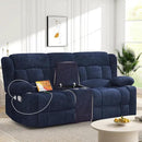 Loveseat Recliner Sofa, 2 Seater Curved Sofa for Living Room, Fabric Manual Pull Tab Reclining Loveseat with Storage Console, Recliner Loveseat Couches with USB Charge Ports, Cup Holders, Blue by CozyNest Decor