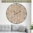 Farmhouse Wall Clock 30 Inch - Rustic Wood Metal Decor, Silent Sweep, Battery Operated for Living Room Kitchen Office, Brown by CozyNest Decor