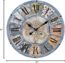 Unique Moving Gear Large Round Wall Clock 21inch-Battery Powered. Retro Industrial Steampunk Country Farmhouse Decor for Living Room Kitchen Bars cafes Offices(Blue/metal/21) by CozyNest Decor
