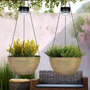 2 Packs Hanging Planters Basket for Outdoor Plants, Solar Powered Self Watering Copper Round Plastic Flower Pots with Drainer for Balcony Patio Garden Outdoor Decoration by GreenHaven Gardens