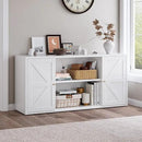 Farmhouse - Style 65 - inch Metal TV Stand: Entertainment Center with Locker, Barn - Style Doors, Adjustable Partition. Medieval Modern Media Console Table for Living Room & Bedroom (White) by CozyNest Decor