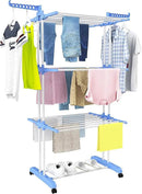 HOMIDEC Clothes Drying Rack, Large 4-Tier Foldable Drying Rack Clothing(67.7H x 19.7W x 30L Inches), Movable Drying Rack with 4 castors. Multifunctional Stainless Steel Laundry Drying Rack, Blue by CozyNest Decor