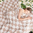 EMME Checkered Cotton Blanket Twin Large 60"x80" 100% Muslin for Couch Breathable Cooling Gauze All Season Soft and Lightweight Pre-Washed (Light Tan) by CozyNest Decor