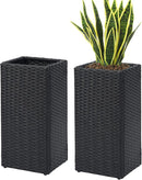 SUNNYPARK 2 Pack Tall Planters for Outdoor Plants Rattan Modern Tall Square Planter Box with Removable Liners Indoor Outdoor Porch Patio Flower Pot (12’’ x 12’’ x 24’’) by CozyNest Decor