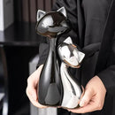 Ceramic Cat Statue Set, Black & Silver Cute Home Decor Figurines, Lucky Cats Desk Accessories for Cat Lovers, Memorial Cats Themed, Modern Collectible Decor for Bookshelf, Living Room by CozyNest Decor