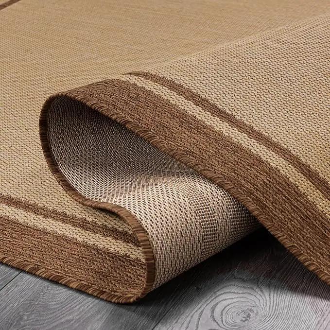 CAMILSON Outdoor Rug 9x12 Bordered Natural Brown Modern Area Rugs for Indoor and Outdoor Patios, Kitchen and Hallway Mats, Washable Porch Deck Outside Carpet (Border Jute, 9 x 12), photo 7 of 9