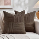 Fancy Homi 2 Packs Dark Brown Decorative Throw Pillow Covers 16x16 Inch for Living Room Couch Bed Sofa, Rustic Farmhouse Boho Home Decor, Soft Corss Patchwork Corduroy Textured Cushion Case 40x40 cm by CozyNest Decor