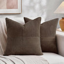 Fancy Homi 2 Packs Dark Brown Euro Decorative Throw Pillow Covers 28x28 Inch for Couch Bed, Rustic Farmhouse Boho Home Decor, Soft Corss Corduroy Patchwork Textured Square Cushion Case 71x71 cm by CozyNest Decor