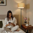 Floor Lamp for Bedroom,Dimmable Rattan Floor Lamp,Modern Standing Lamp with Marble Base,Tall Standing Lamp for Bedroom, Reading,Office & Kids' Room,LED Bulb Included(Rattan) by CozyNest Decor