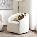 KINWELL 32" Wide Modern Boucle Swivel Barrel Chair, No Assembly Round Upholstered Swivel Accent Armchair for Living Room, Bedroom, Office (White) by CozyNest Decor