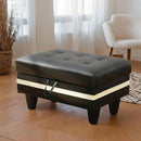 Ottoman Rectangular Storage Ottoman Bench, Faux Leather Footrest, Coffee Table, Stool Footstool with Hinged Lid for Living Room, Bedroom, Entryway, Black with White Strip, 35"x23.5"x17.5" by CozyNest Decor